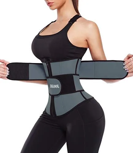angool neopren waist trainer for womenworkout plus size trimmer belt sauna sweat corset cincher with zipper s gray dark