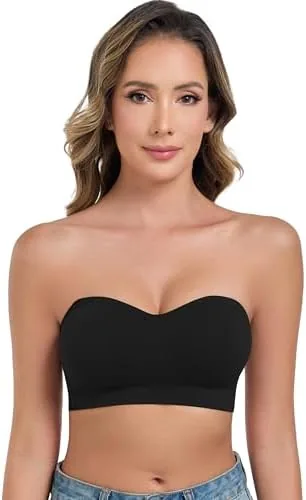 angool strapless bras for women wirefree non slip tube top invisible bralette seamless padded bandeau bra black s