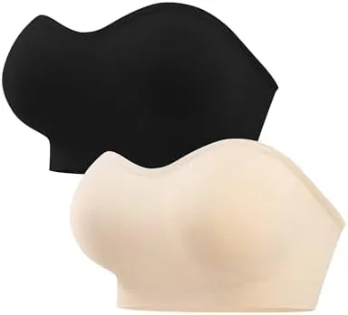 angool strapless bras for women wirefree non slip tube top invisible bralette seamless padded bandeau bra blackbeige xxl